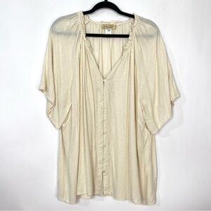 Davina Cream Ivory Eyelet Swiss Dot V Neck Loose Flowy Blouse Short Sleeve Sz 2X